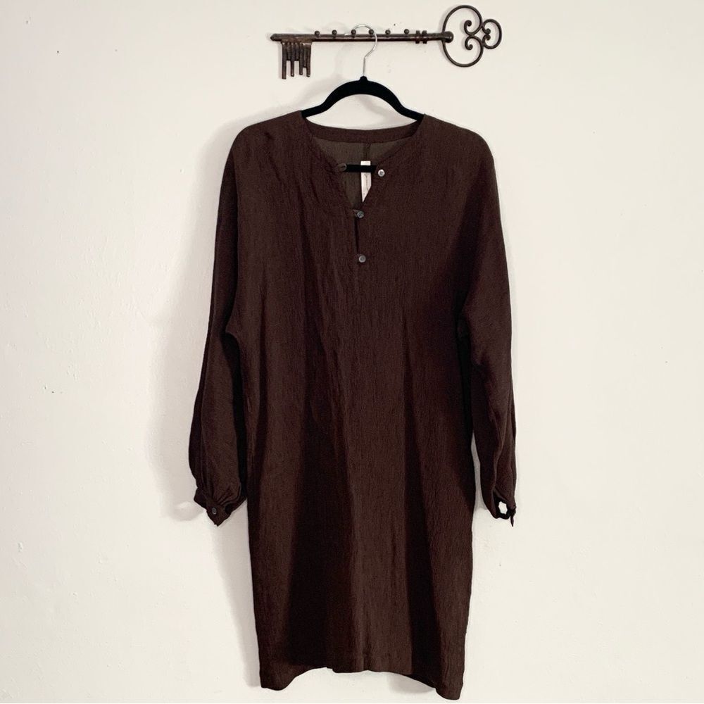 Megan Aumem Brown Textured Tunic Dress Long Sleeve Minimalist Shift Size small